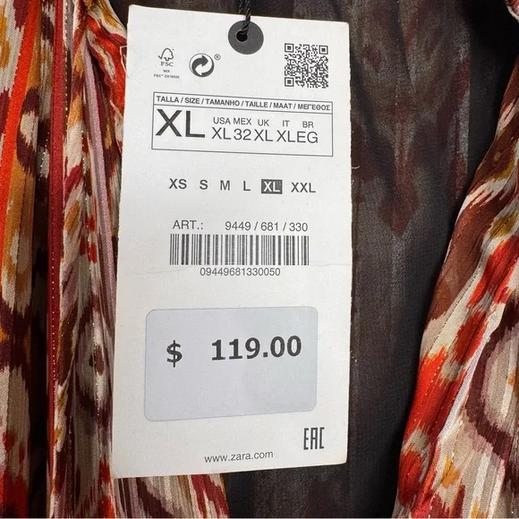 Zara Geometric Lurex Midi Dress Boho Metallic Print NWT XL - Picture 8 of 15